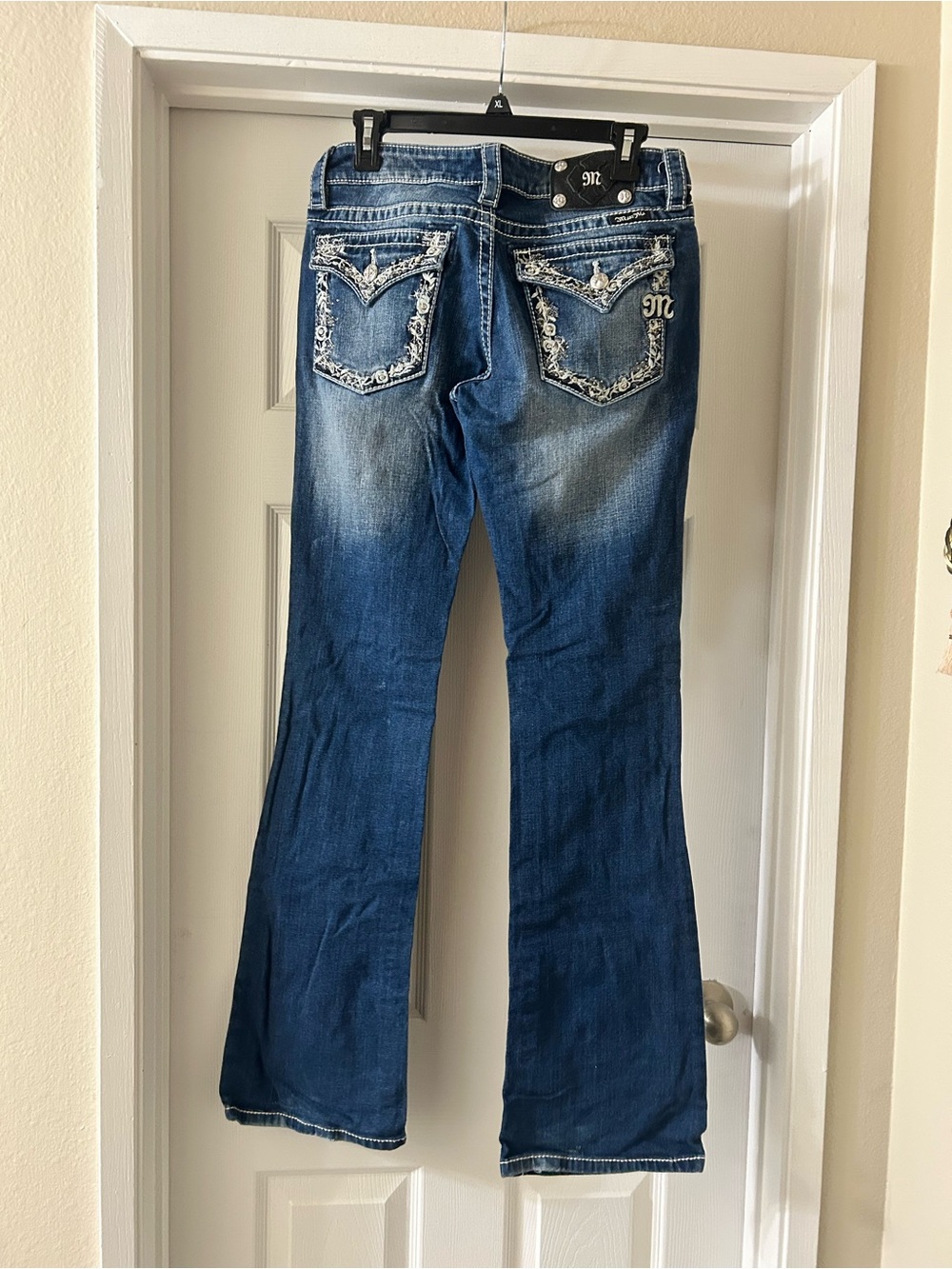 Miss Me Dark Blue Bootcut Jeans with Faded Whiskering - Picture 2 of 5